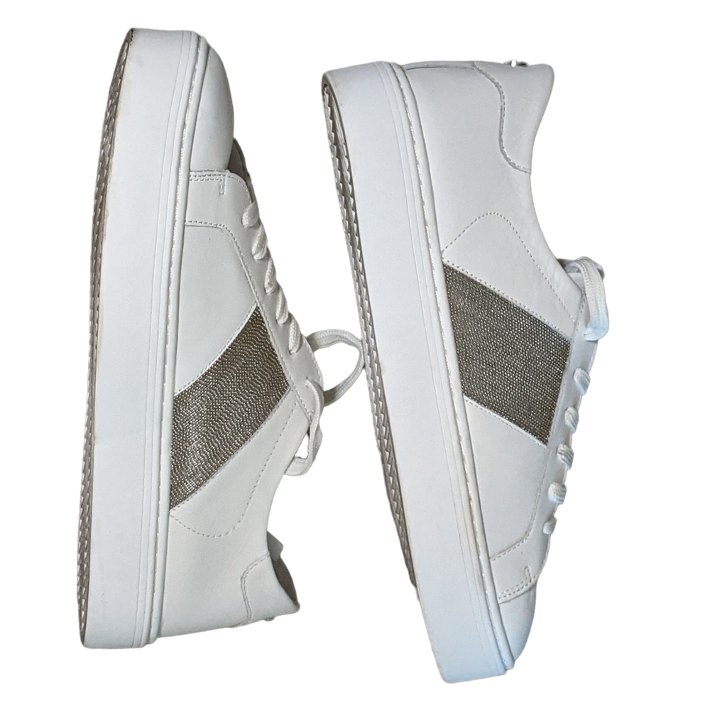 Steve Madden leather swept casual fashion sneakers white metallic accent… - Picture 3 of 11